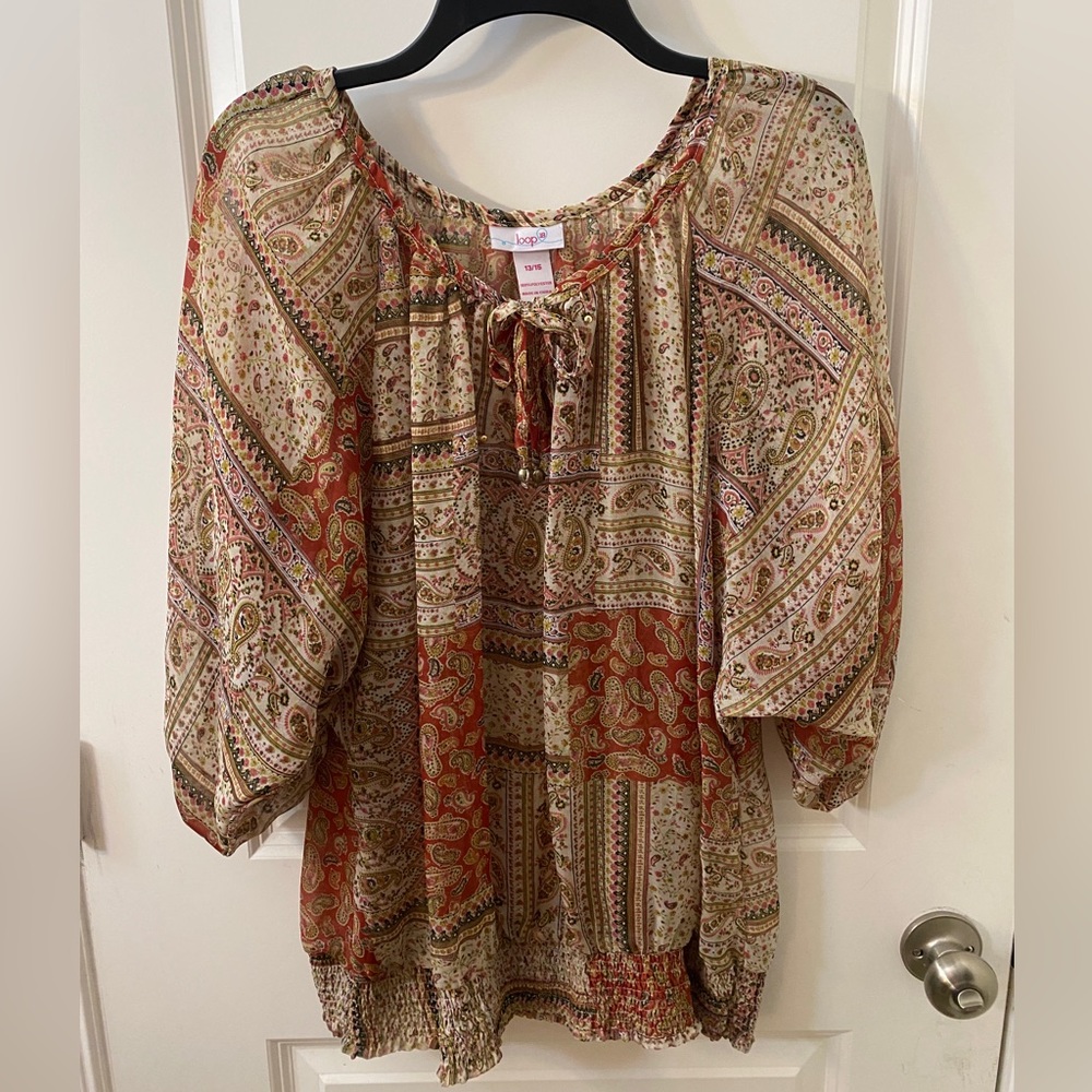 Brown and Red paisley patterned top, XL